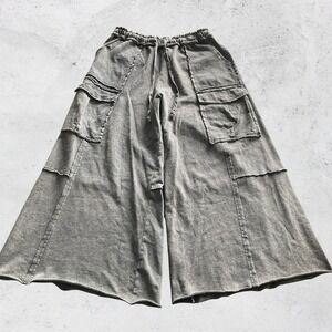 Easel Pants Small Black Mineral Wash Wide Leg Cargo lagenlook boho utility